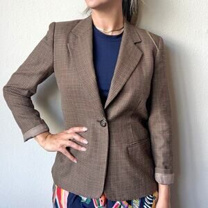 Vintage Joan Leslie Blazer Brown Black Houndstooth Size 4P